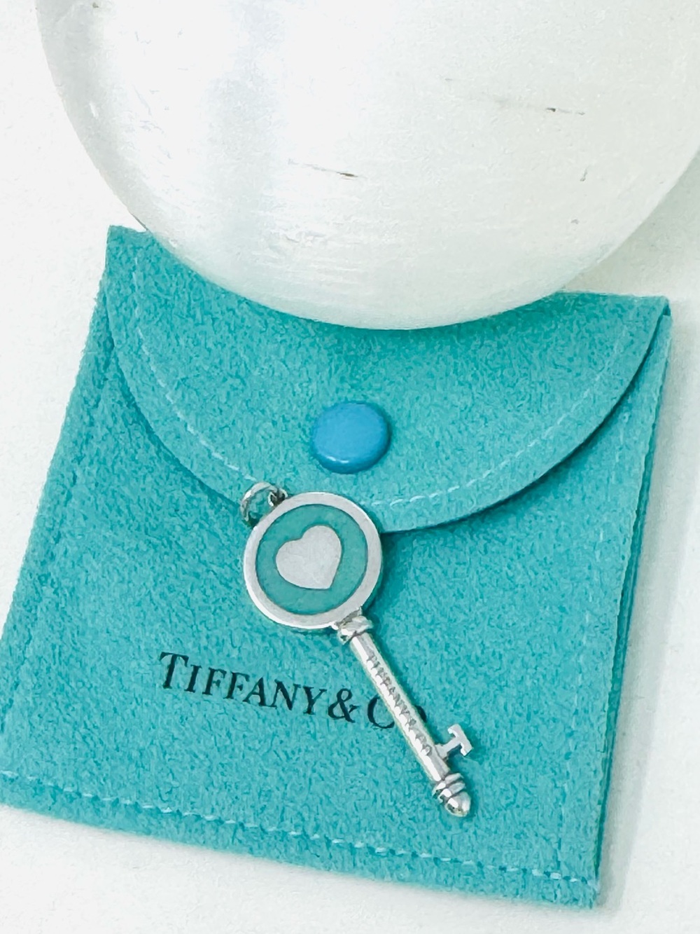 Authentic Tiffany & Co. Enamel blue/Silver Heart Key Charm.
